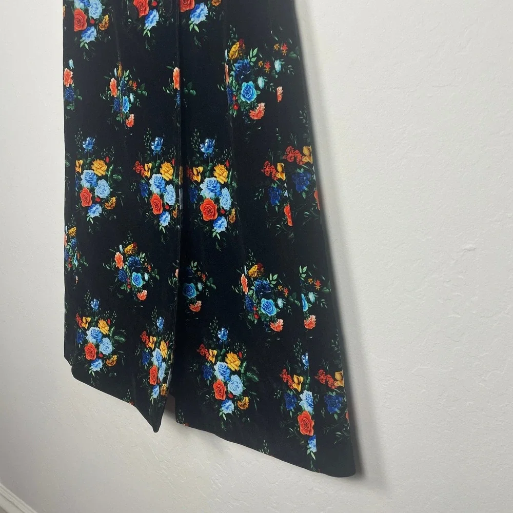 Paco‎ Rabanne Jupe Floral Cotton Blend Maxi Skirt Velvet Black Size 38 / 6 US